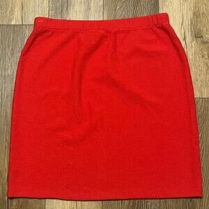 ST JOHN Red Santana Knit Midi Pencil Skirt Stretch USA 14 Quite Luxury Classic